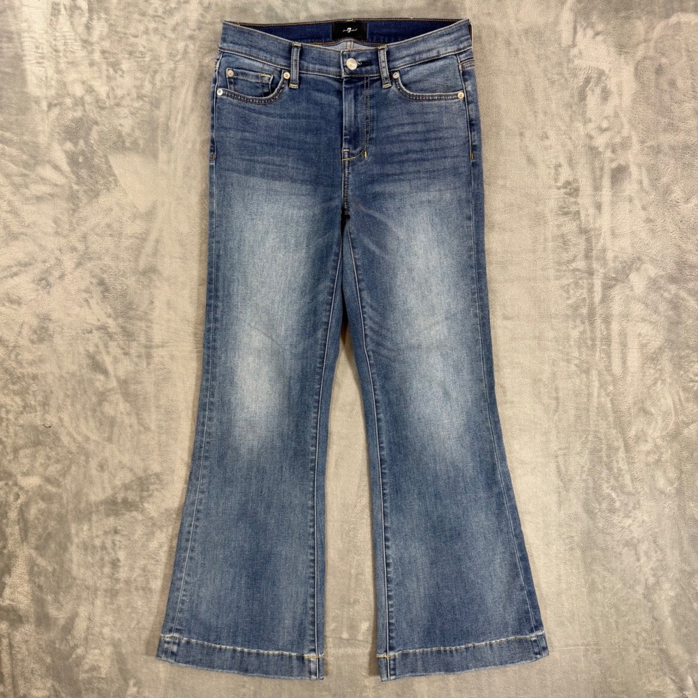 7 For All Mankind Dojo Flare Leg Jeans Women's Size 27 Blue Denim Stretch Pants